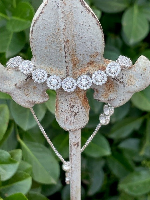 Sterling Silver CZ Halo Adjustable Bracelet
