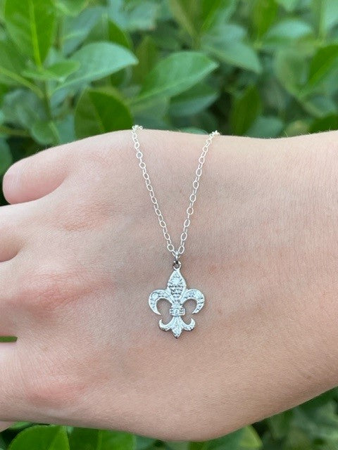 Fleur de Lis CZ Sterling Silver Necklace