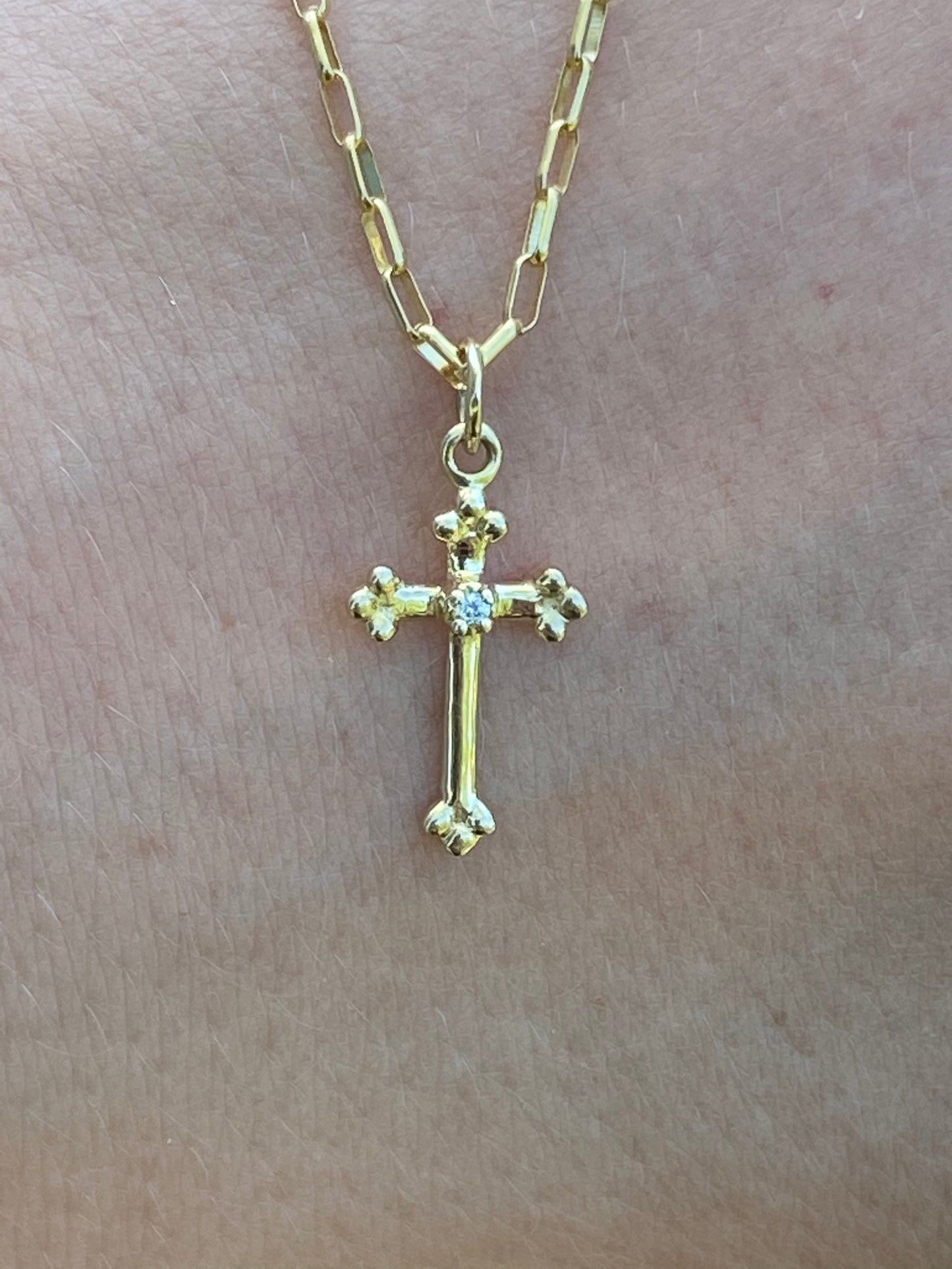 Gold-Filled Chain & 14K Yellow Gold Diamond Cross Necklace