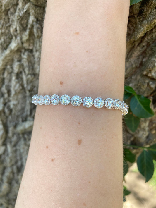 Sterling Silver & White CZ Halo Bracelet