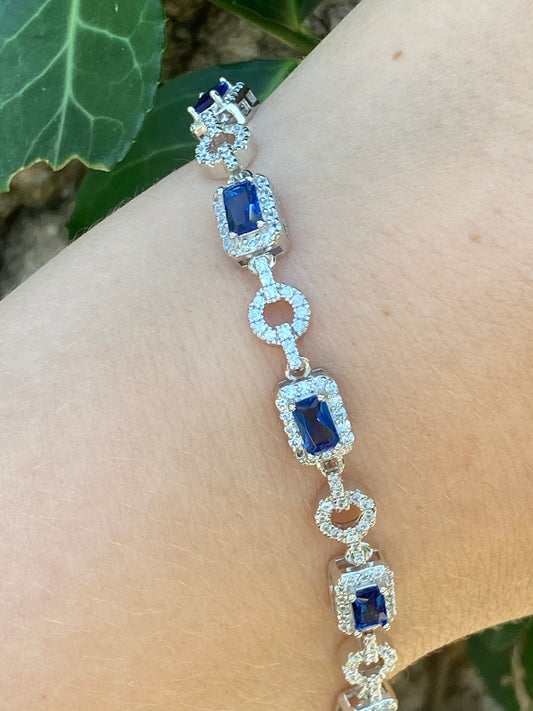 Blue and White Sterling Silver Bracelet
