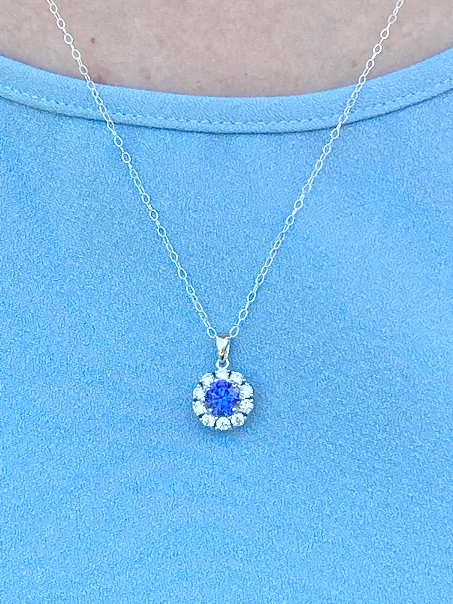 Sterling Silver Blue & White CZ Necklace