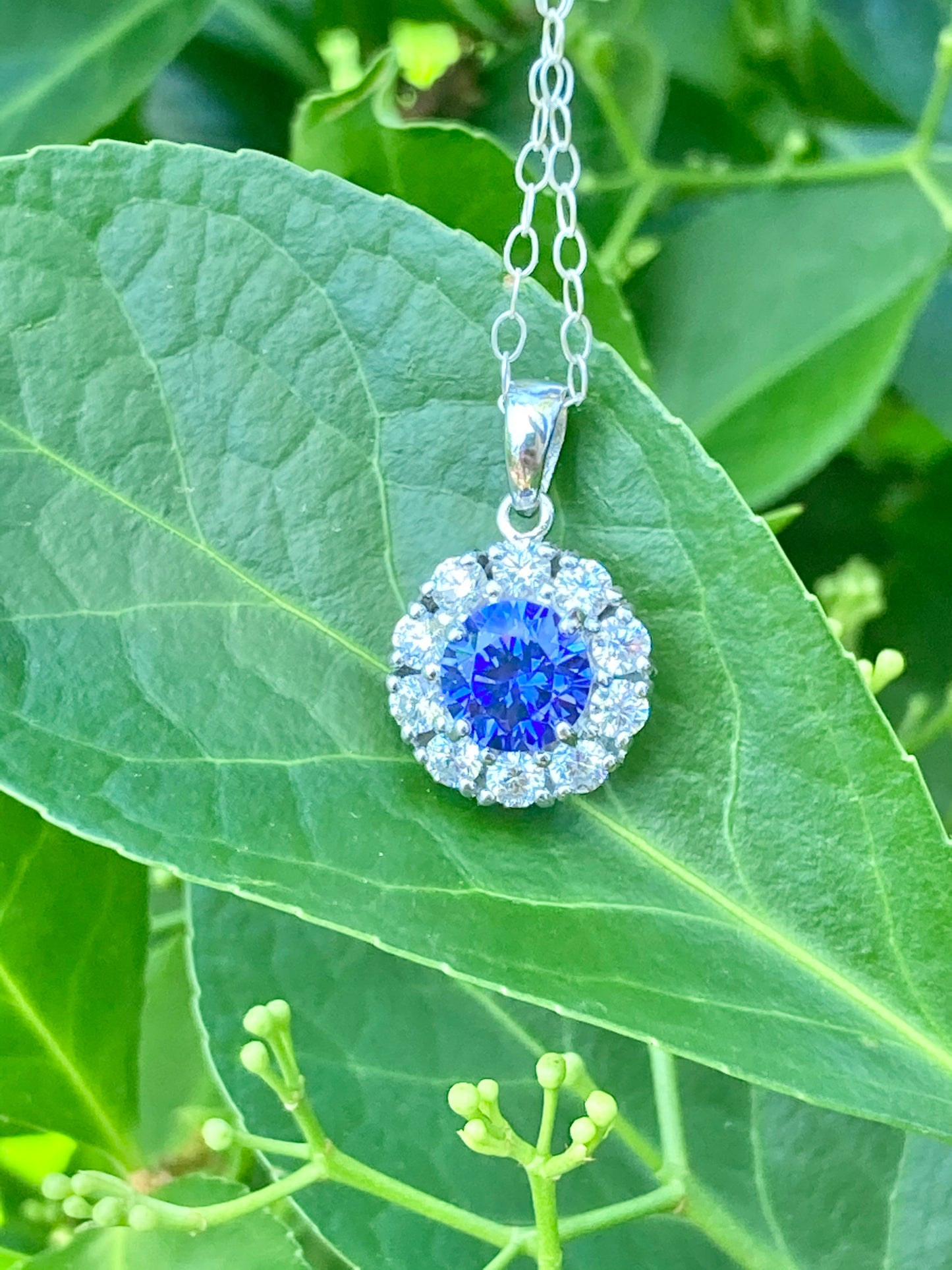 Sterling Silver Blue & White CZ Necklace