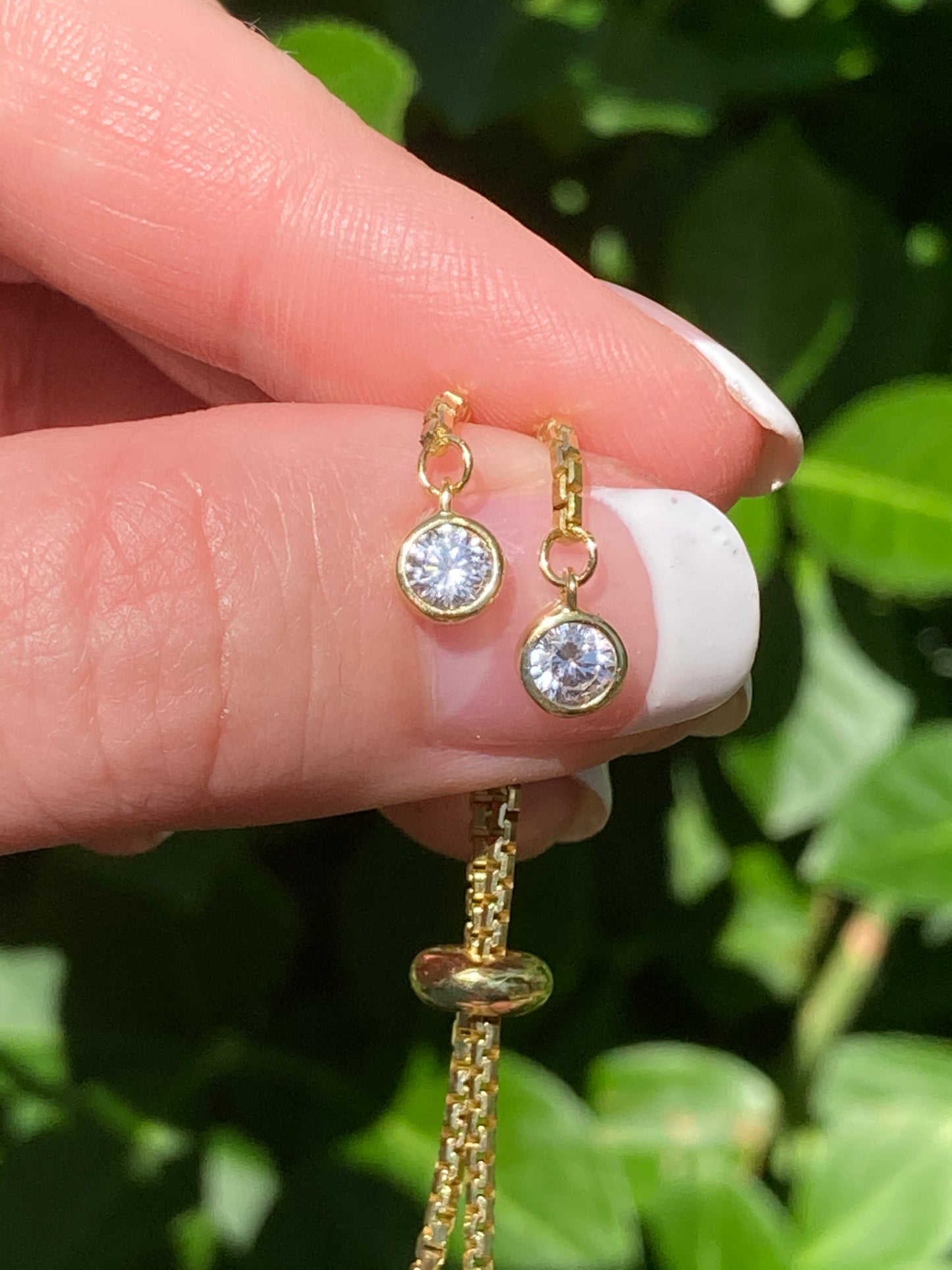 Sterling Silver Gold Tone CZ Halo Adjustable Bracelet