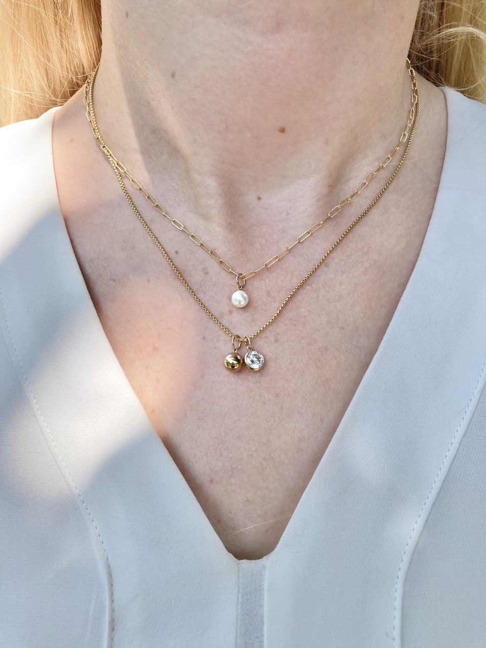 Paper Clip Chain Pearl Necklace