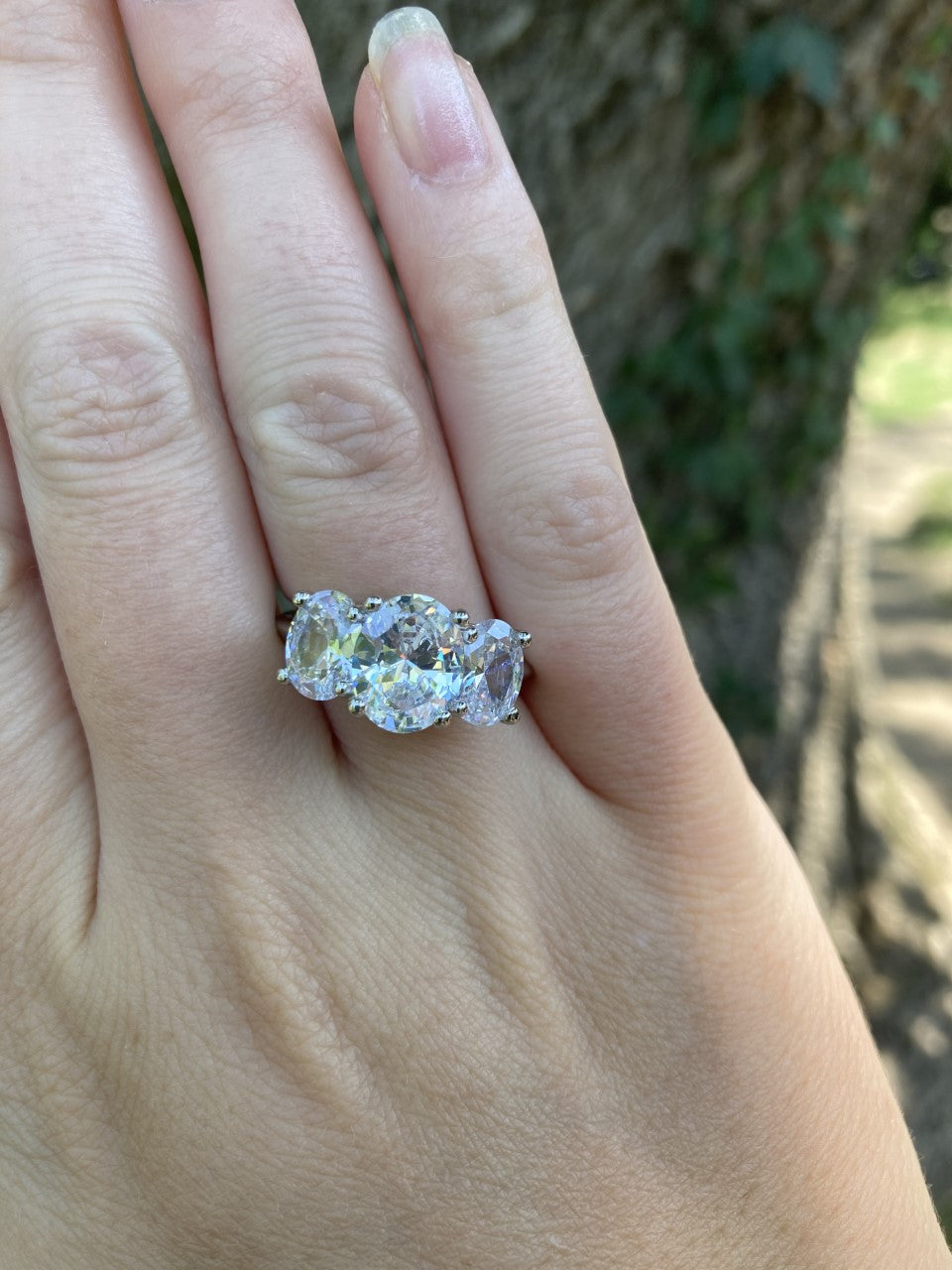 3 Stone Oval CZ Sterling Silver Ring