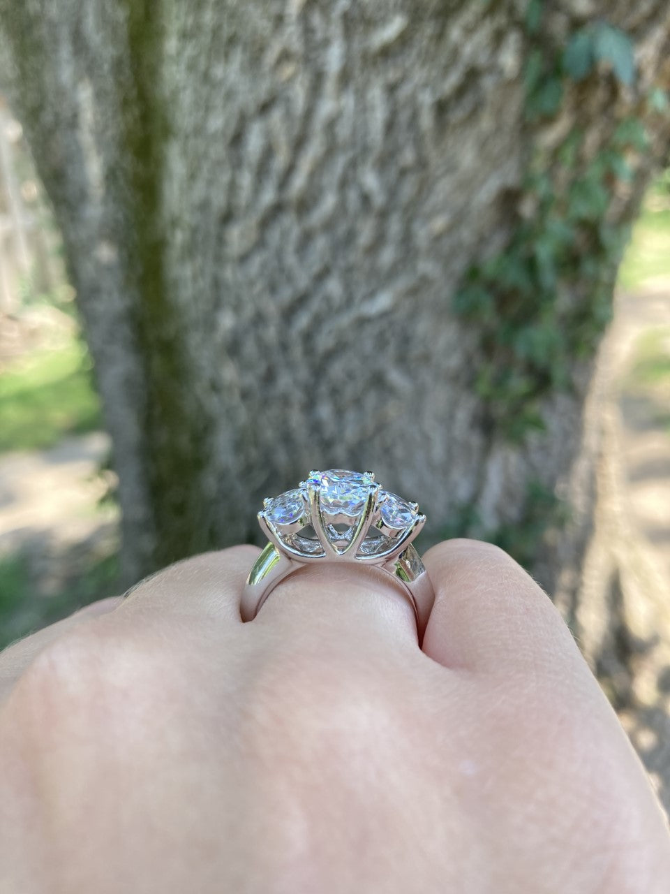 3 Stone Oval CZ Sterling Silver Ring
