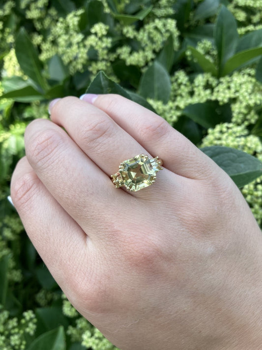 Asscher & Baguette Cut Citrine Gold Ring