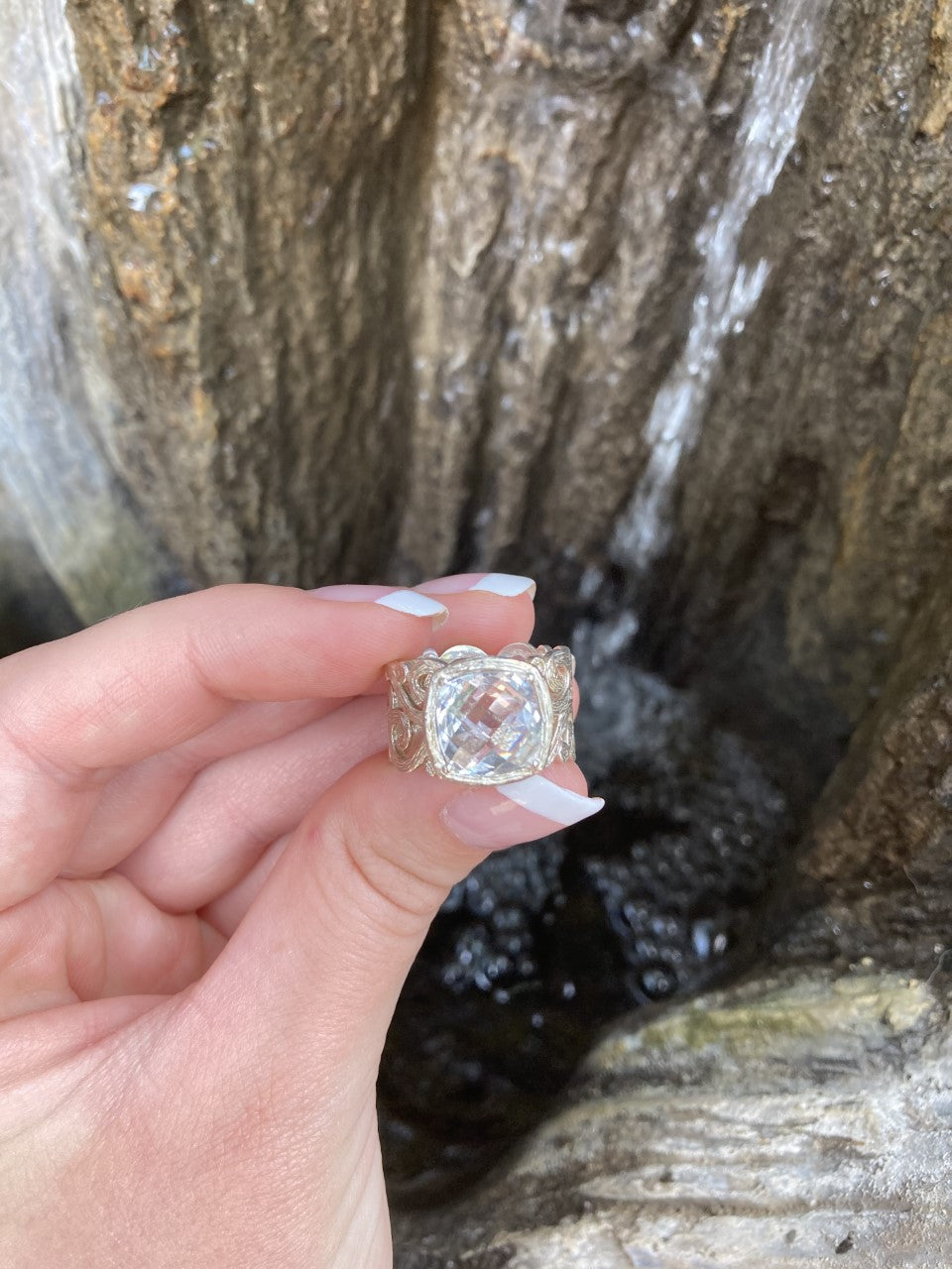 Checkerboard Quartz Filigree Ring