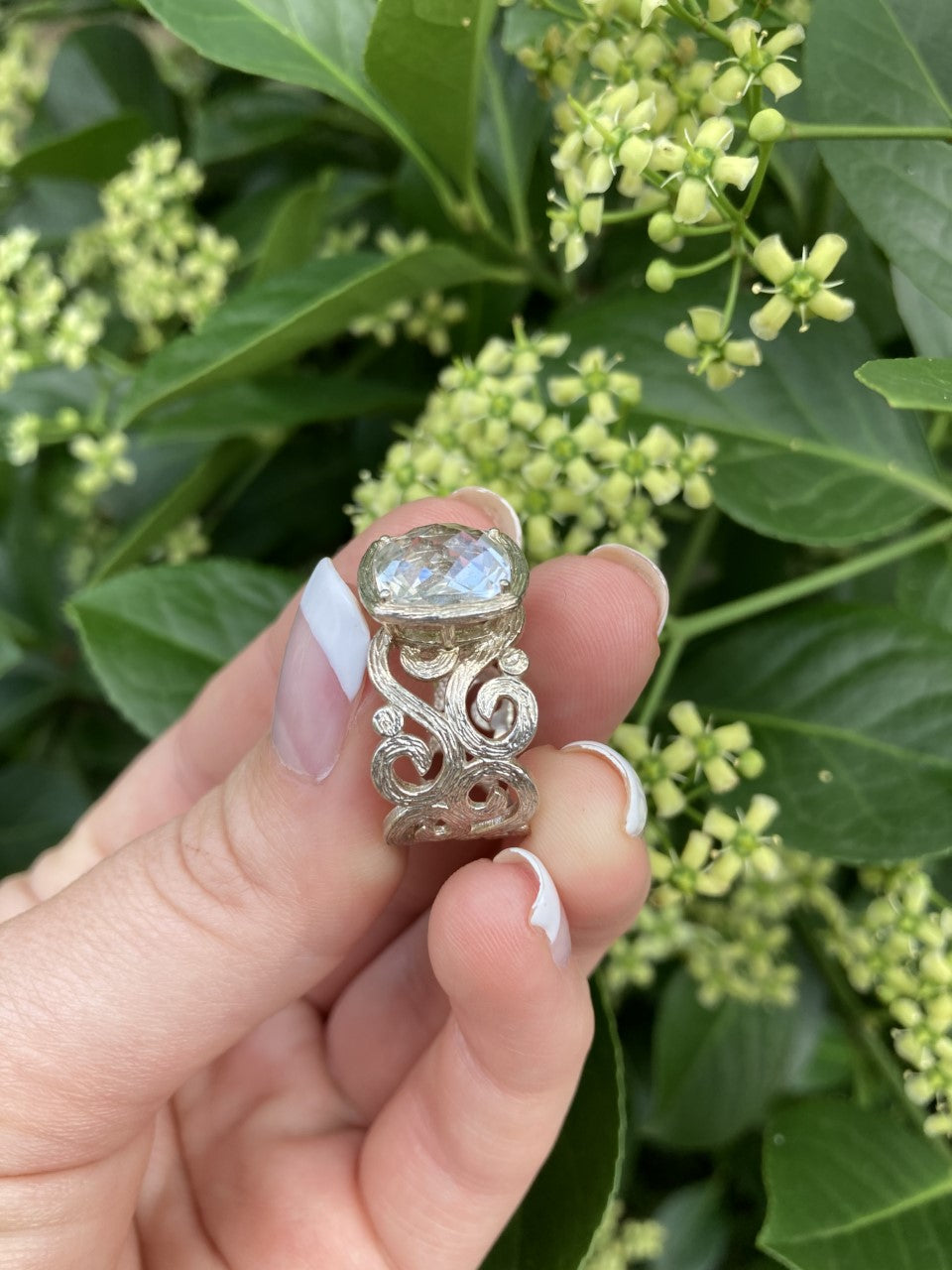 Checkerboard Quartz Filigree Ring
