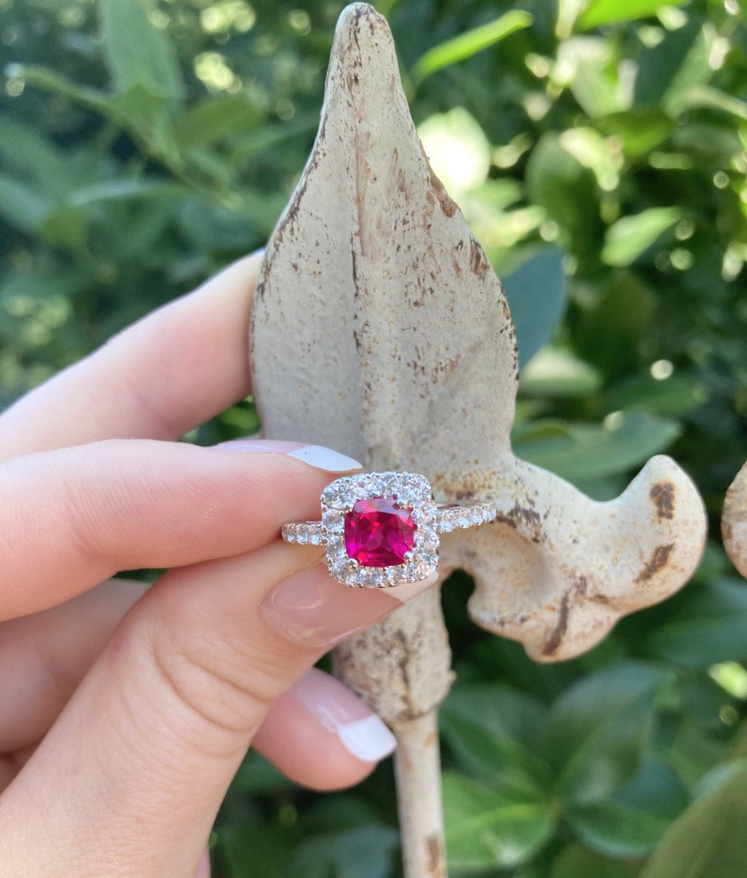 Lab-Created Ruby & White Topaz Sterling Silver Ring