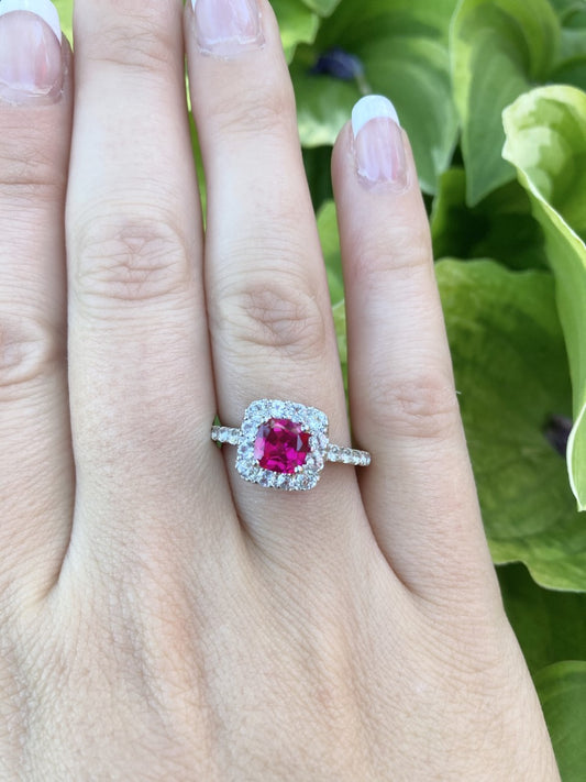 Lab-Created Ruby & White Topaz Sterling Silver Ring