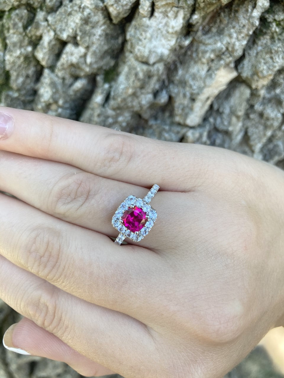 Lab-Created Ruby & White Topaz Sterling Silver Ring