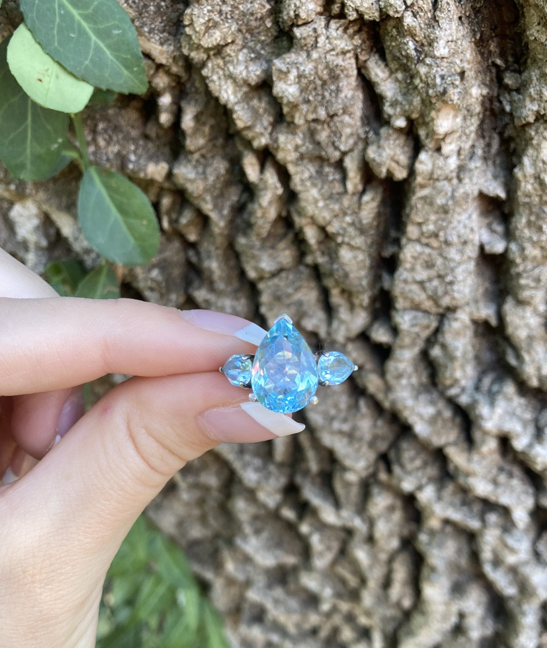 Sterling Silver Pear Blue Topaz Ring