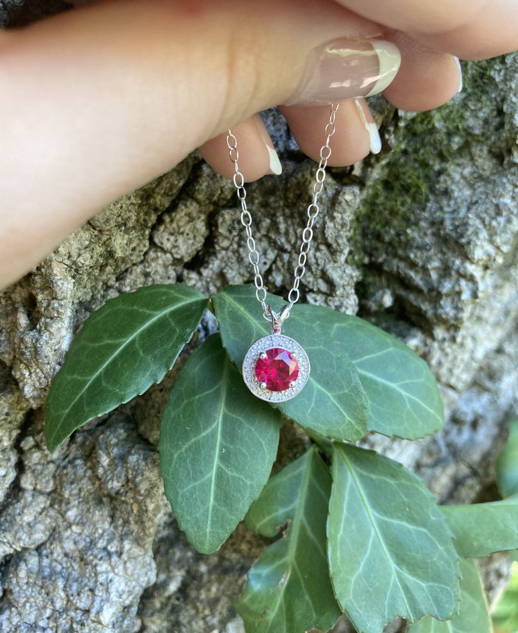Sterling Silver Ruby & Diamond Necklace