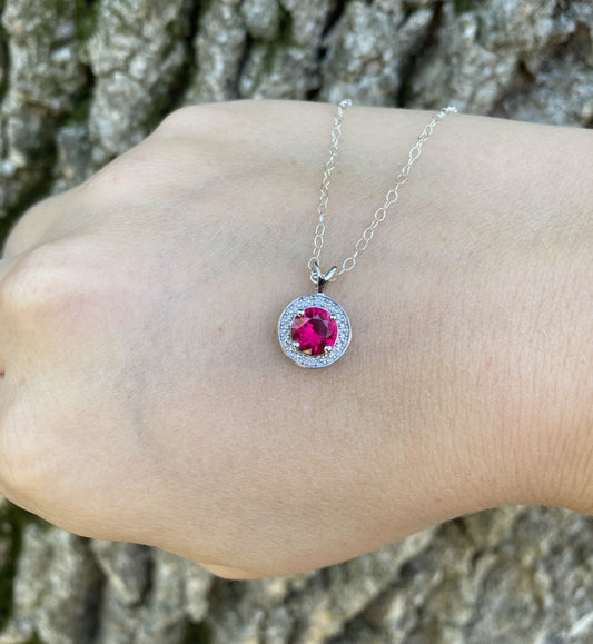 Sterling Silver Ruby & Diamond Necklace