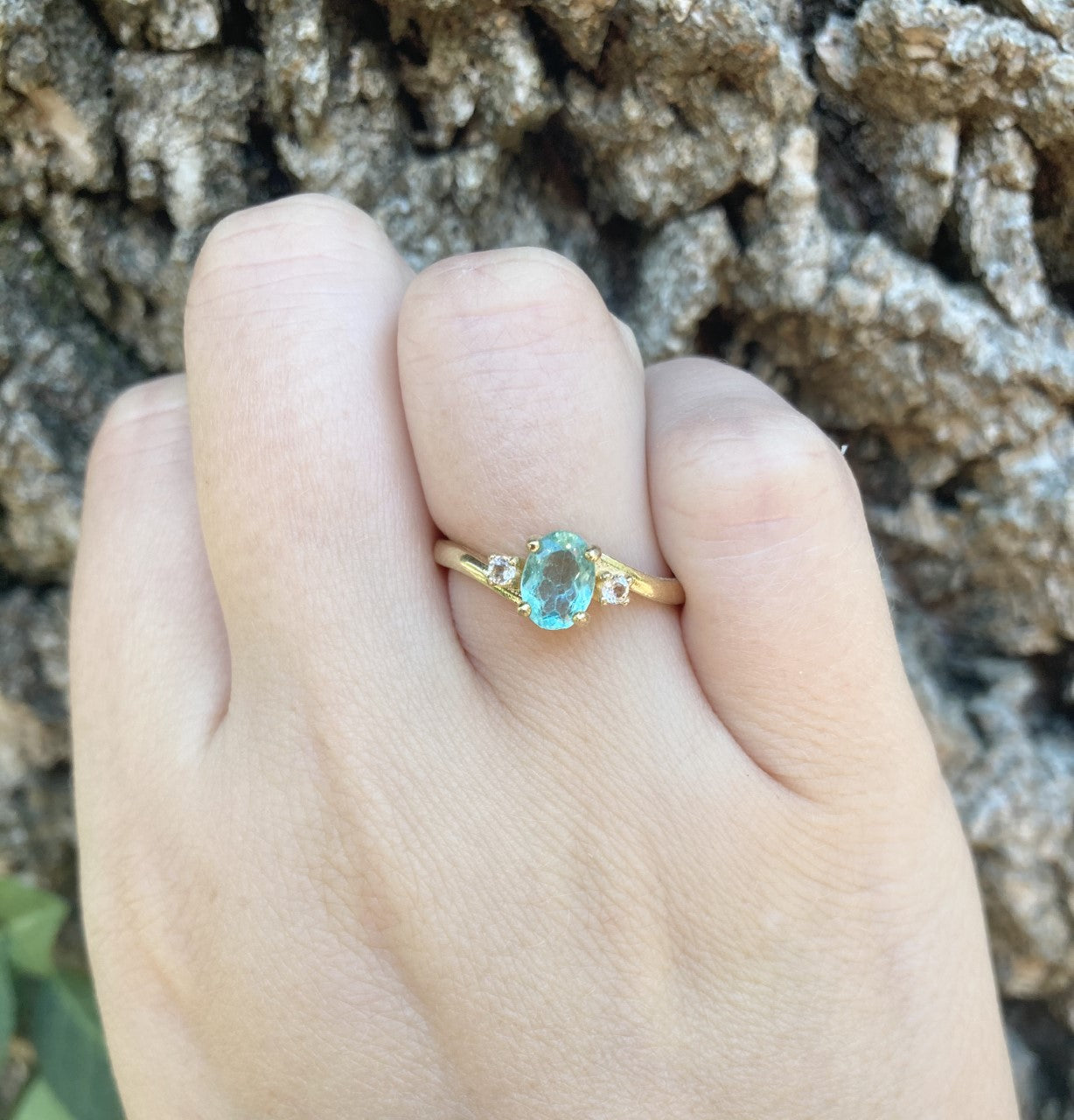 Apatite & White Topaz 14K Yellow Gold Ring