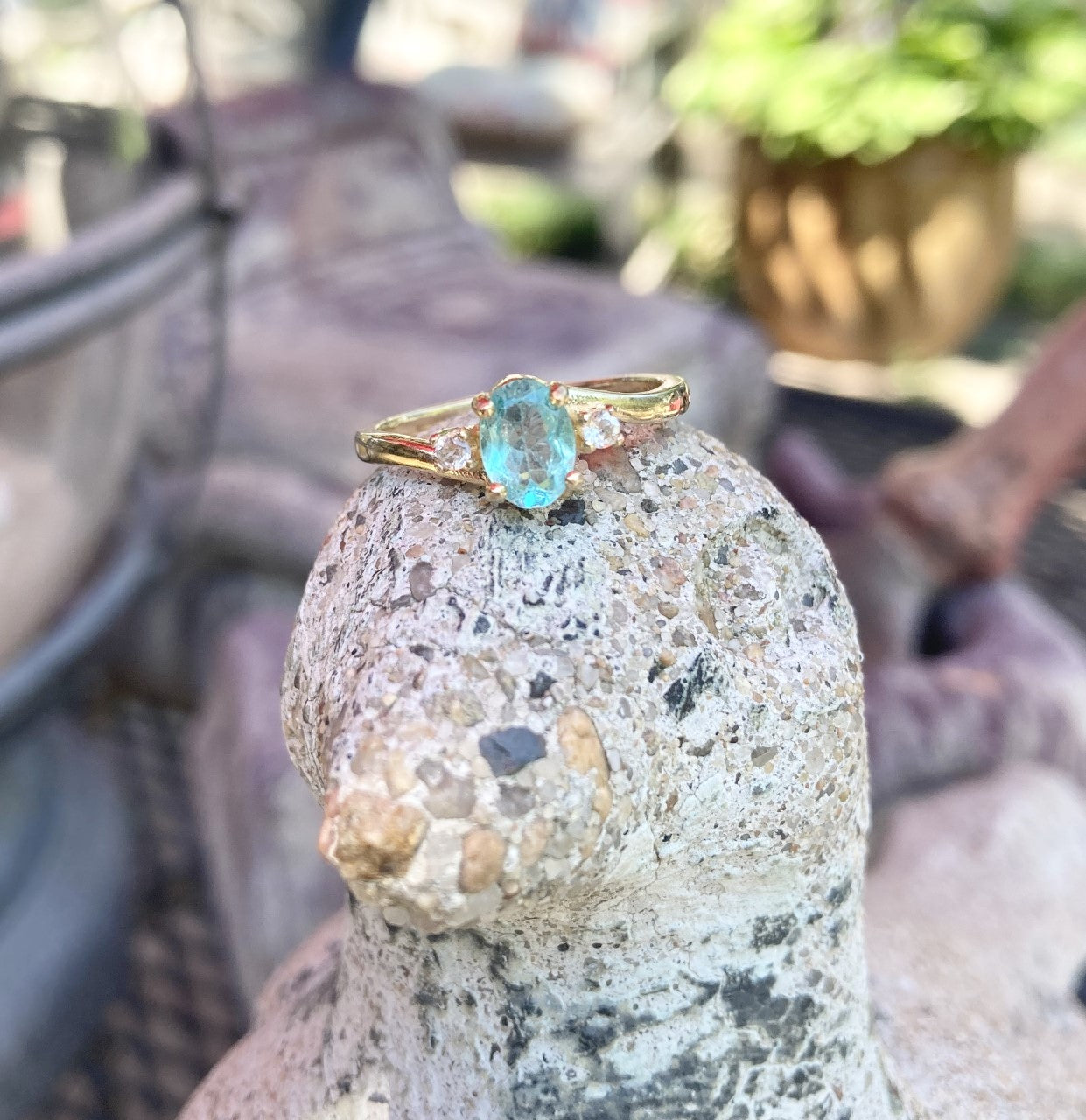 Apatite & White Topaz 14K Yellow Gold Ring