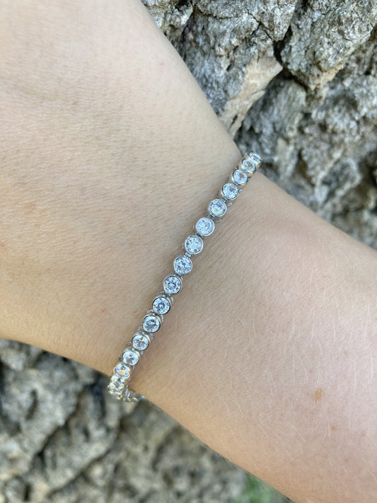 Bezel Set CZ and Sterling Silver Tennis Bracelet