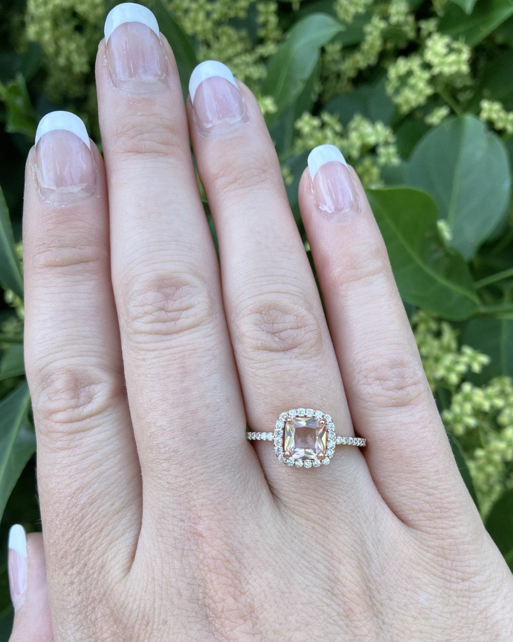 Rose Tone Peach CZ Halo Ring
