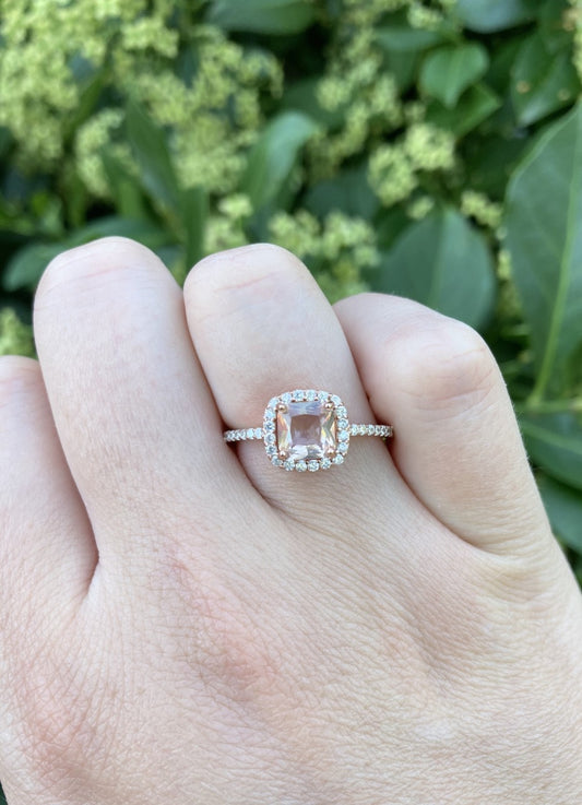 Rose Tone Peach CZ Halo Ring