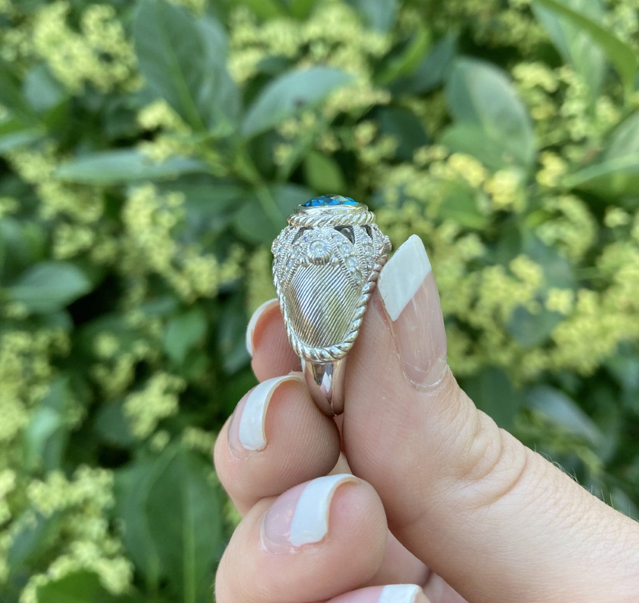 Judith Ripka Checkerboard Blue Topaz and Sterling Silver Ring