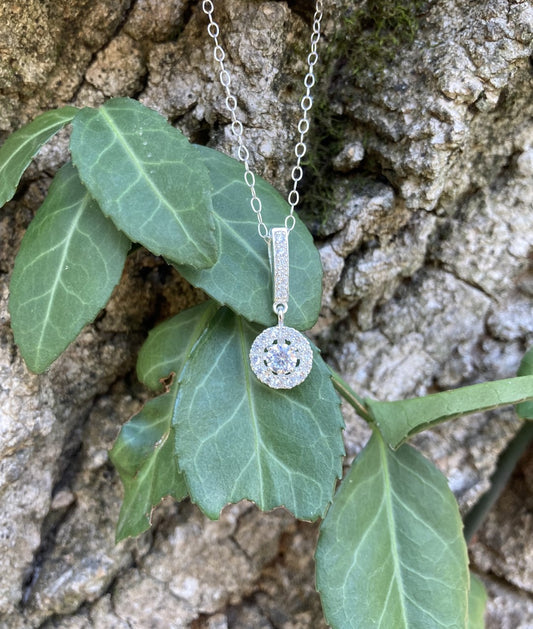 Sterling Silver & CZ Halo Dangle Necklace