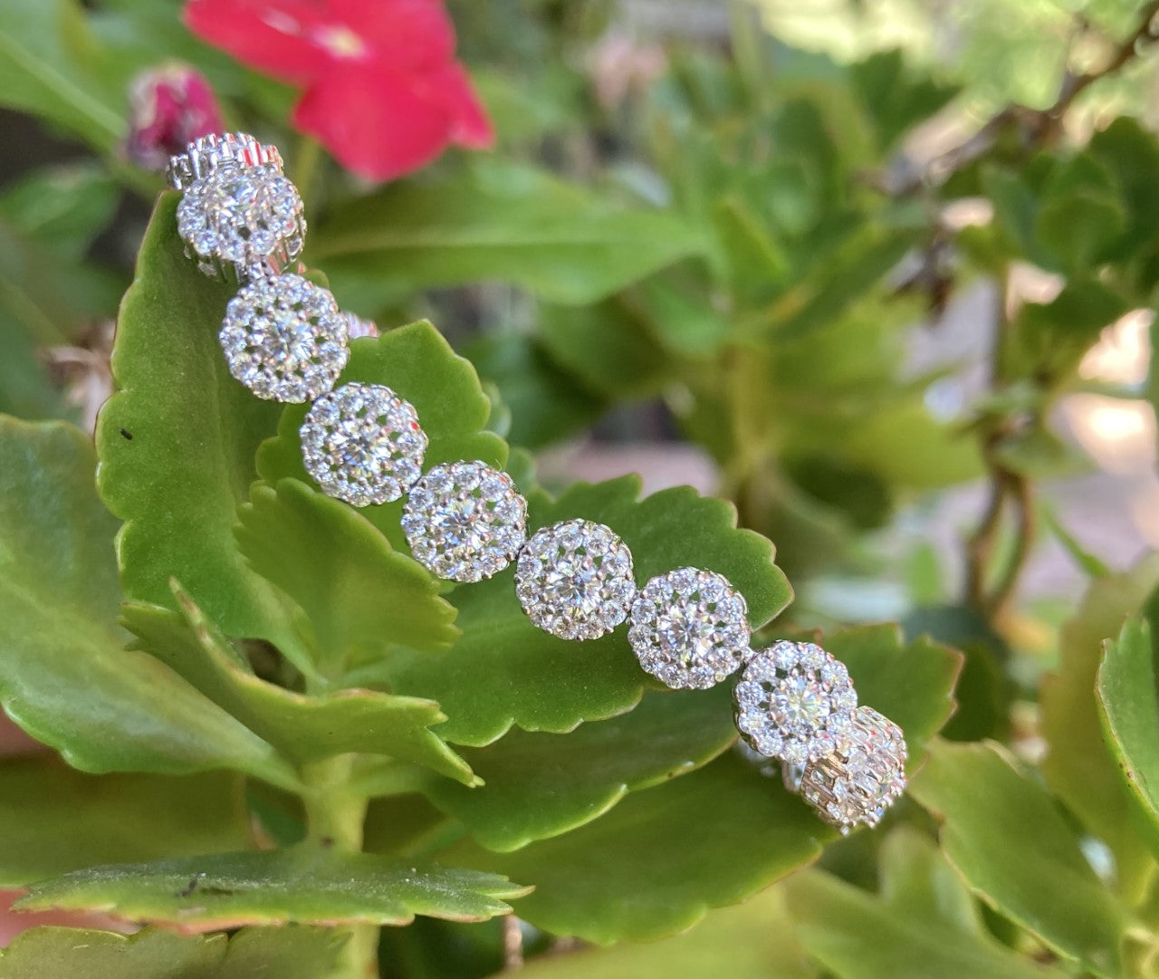 Sterling Silver CZ Halo Adjustable Bracelet