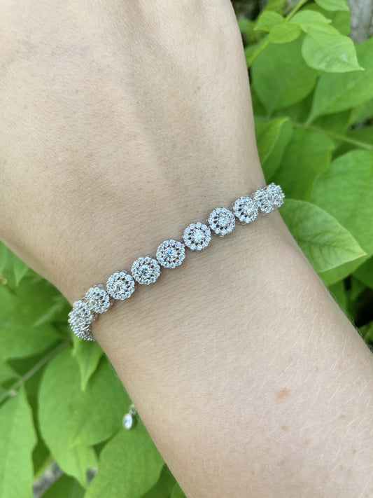Sterling Silver CZ Halo Adjustable Bracelet