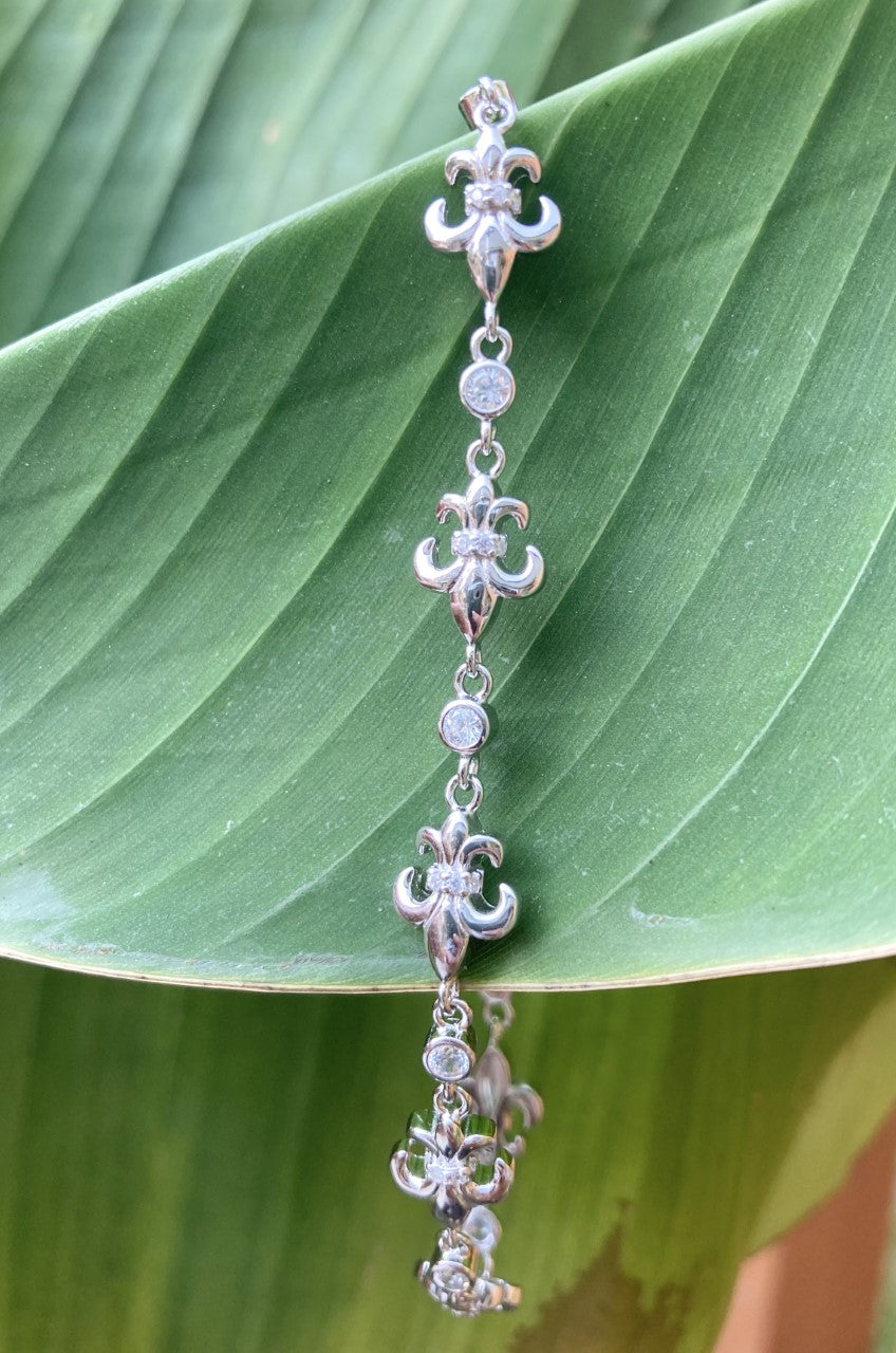 Sterling Silver Fleur de Lis & CZ Bracelet