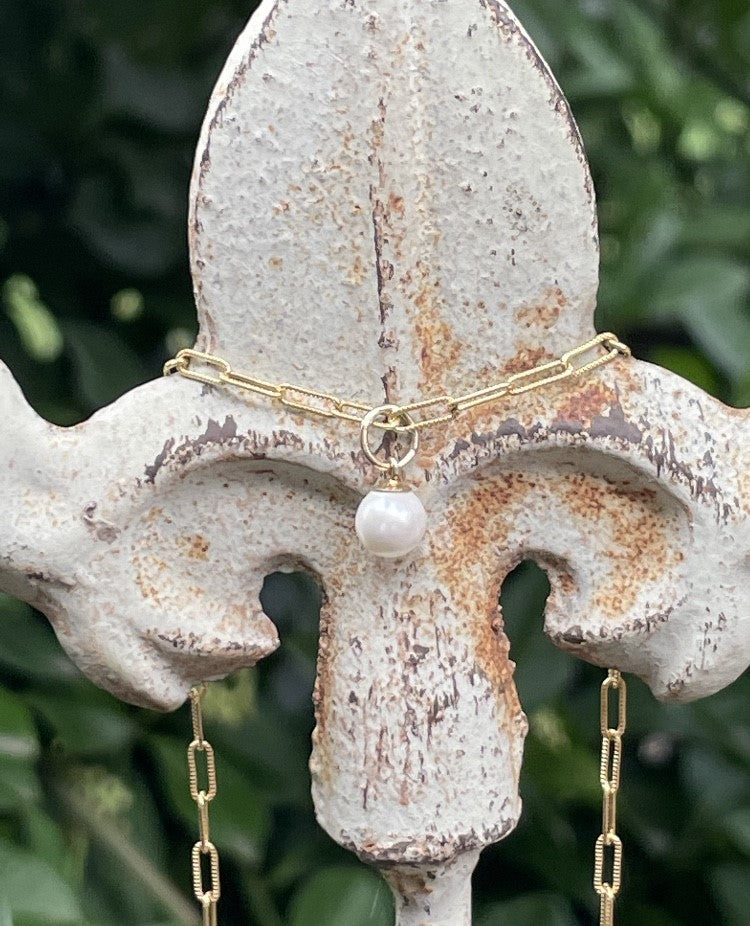 Paper Clip Chain Pearl Necklace