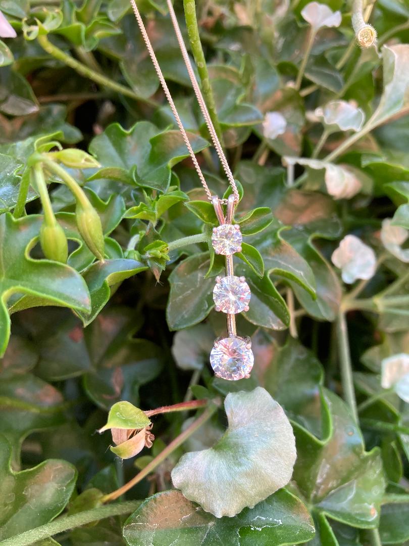 3 Stone White Sapphire Necklace