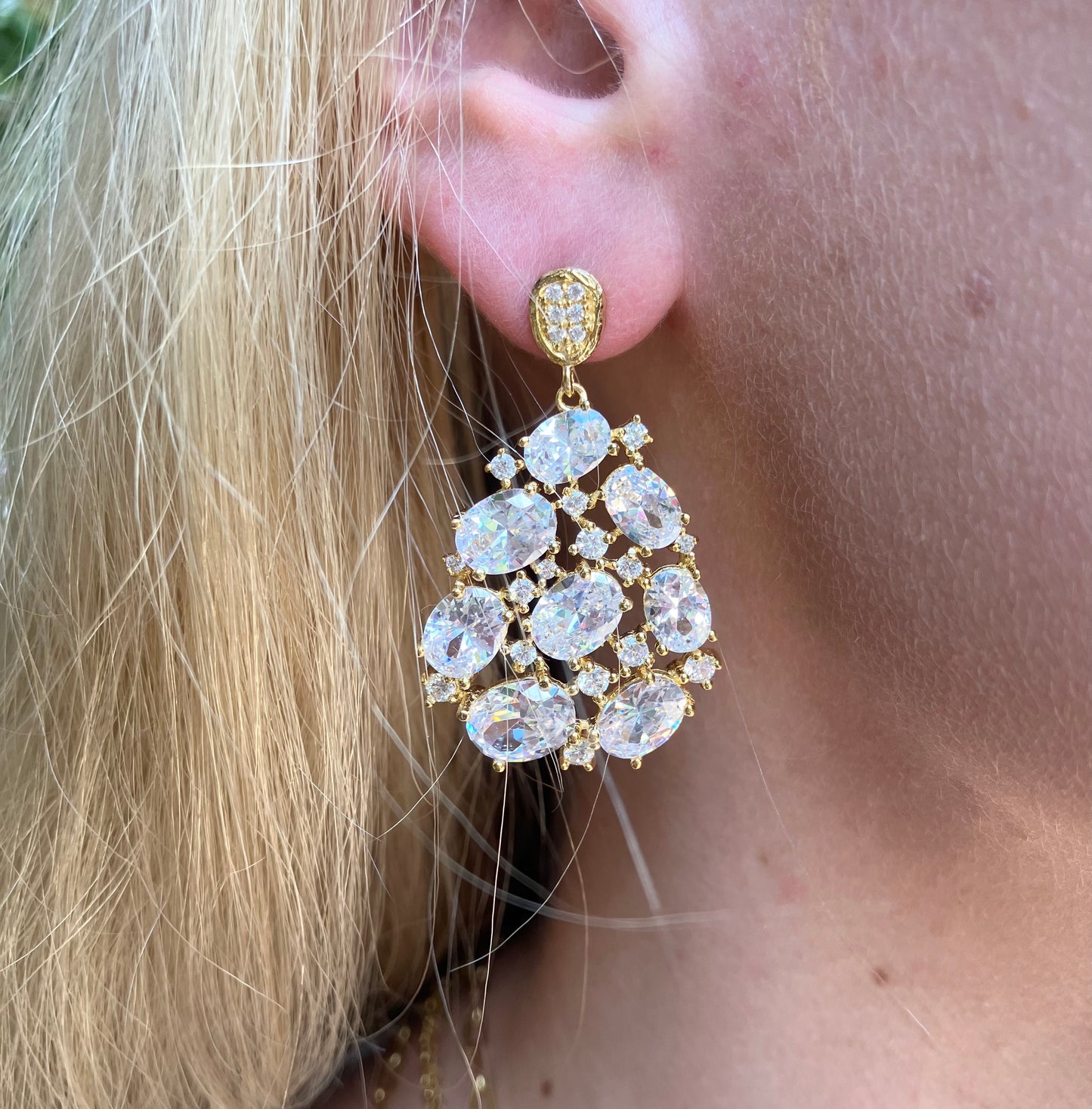Gold Plated Silver White CZ Drop Earrings