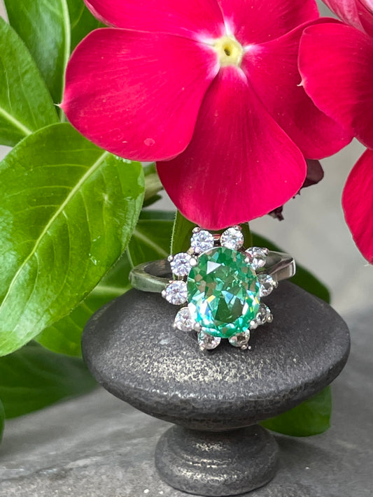 Lab-Created Seafoam Spinel & White Sapphire Ring