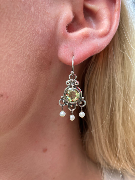 Citrine & Pearl Dangle Earrings