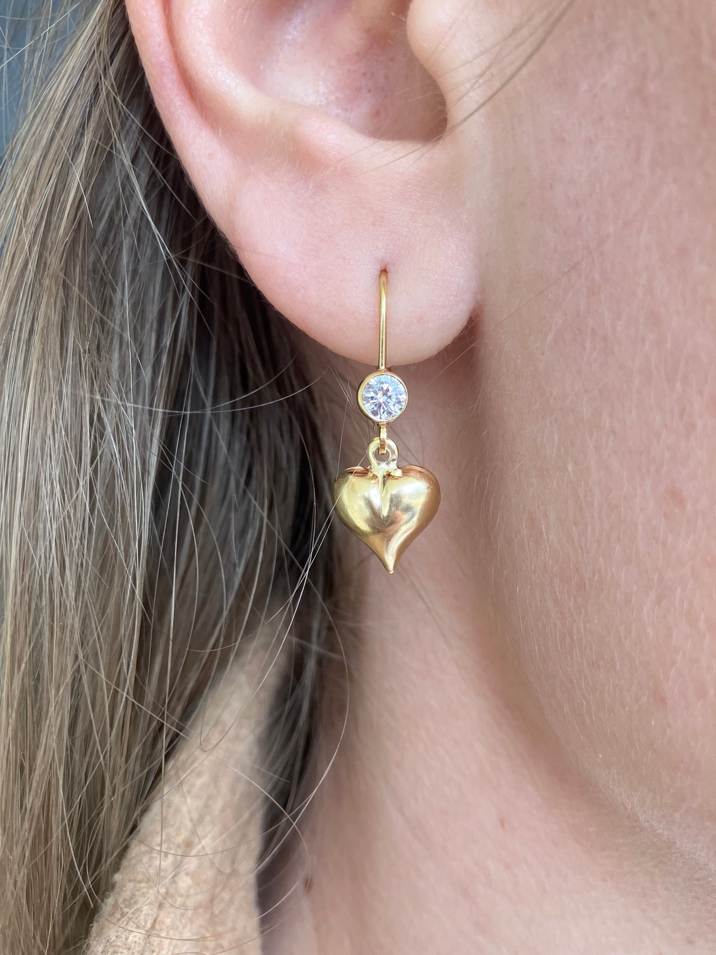 Gold Filled Leverback Heart Dangle Earrings