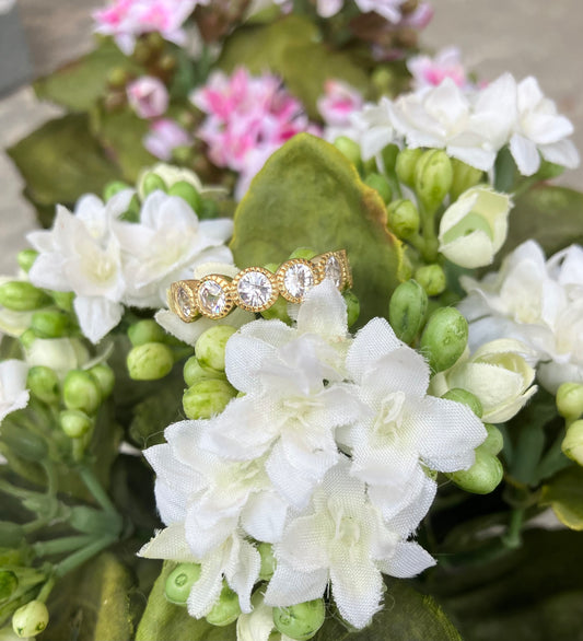 Gold Plated & Faceted White CZ Eternity Band
