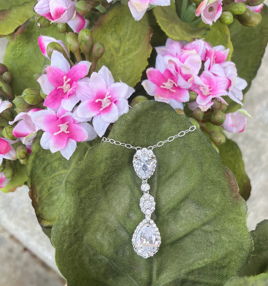Rhodium Plated Sterling Silver CZ Necklace