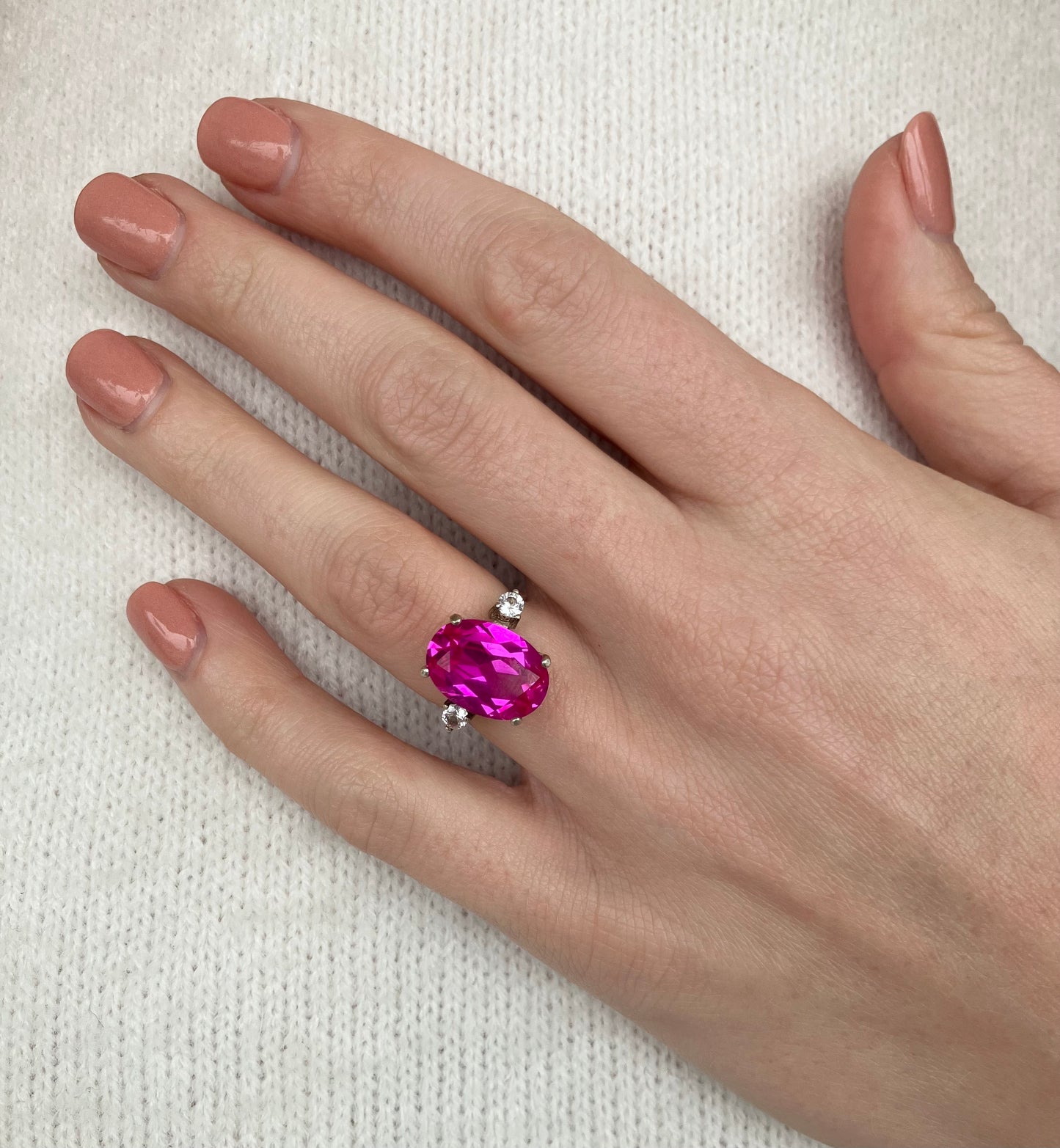 Lab Created Bright Pink & White Sapphire Ring