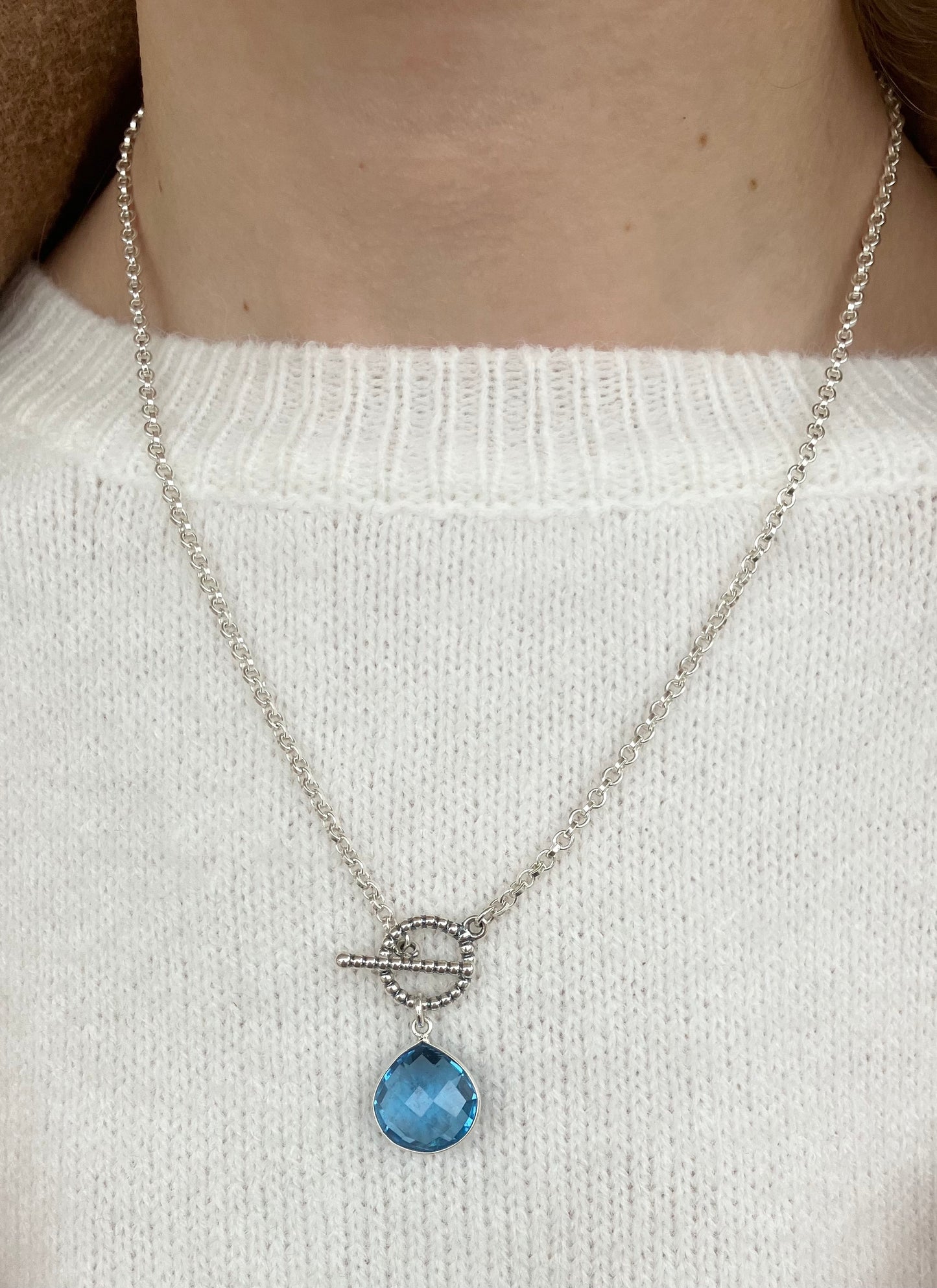 Sterling Silver Toggle Blue Quartz Necklace