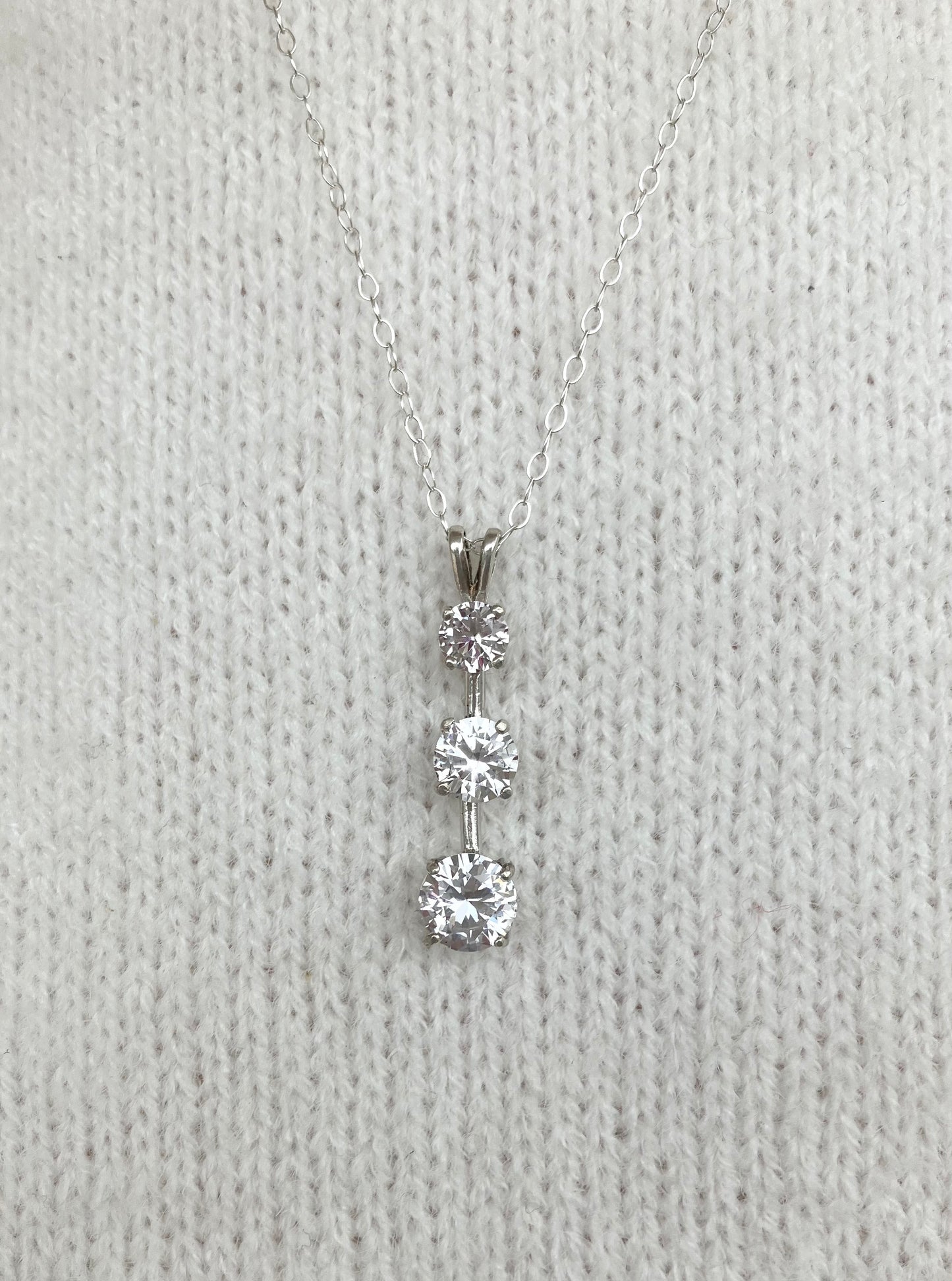 3 Stone White Sapphire Necklace