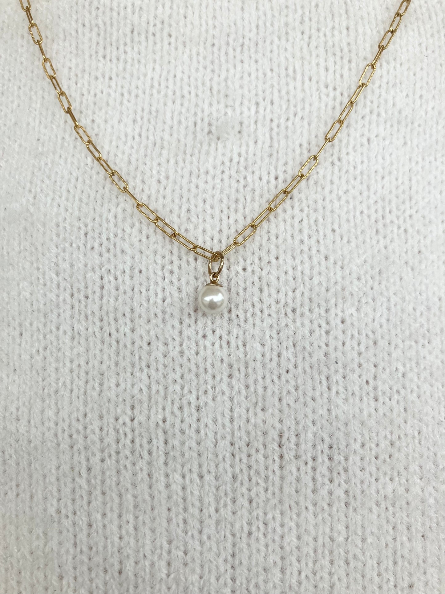 Paper Clip Chain Pearl Necklace