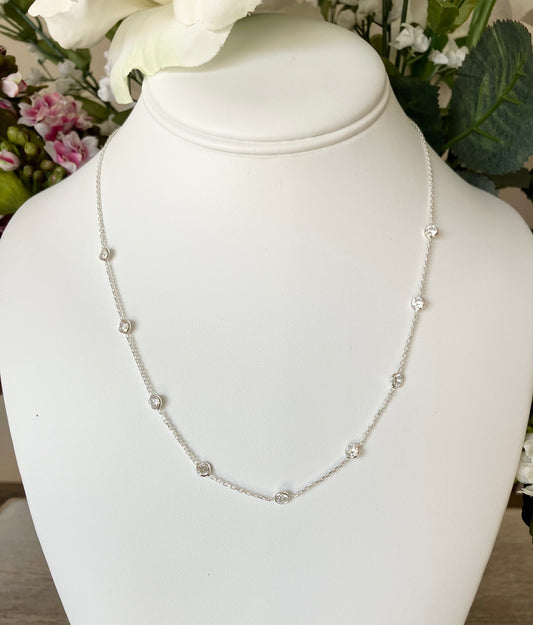 Sterling Silver CZ Station Necklace