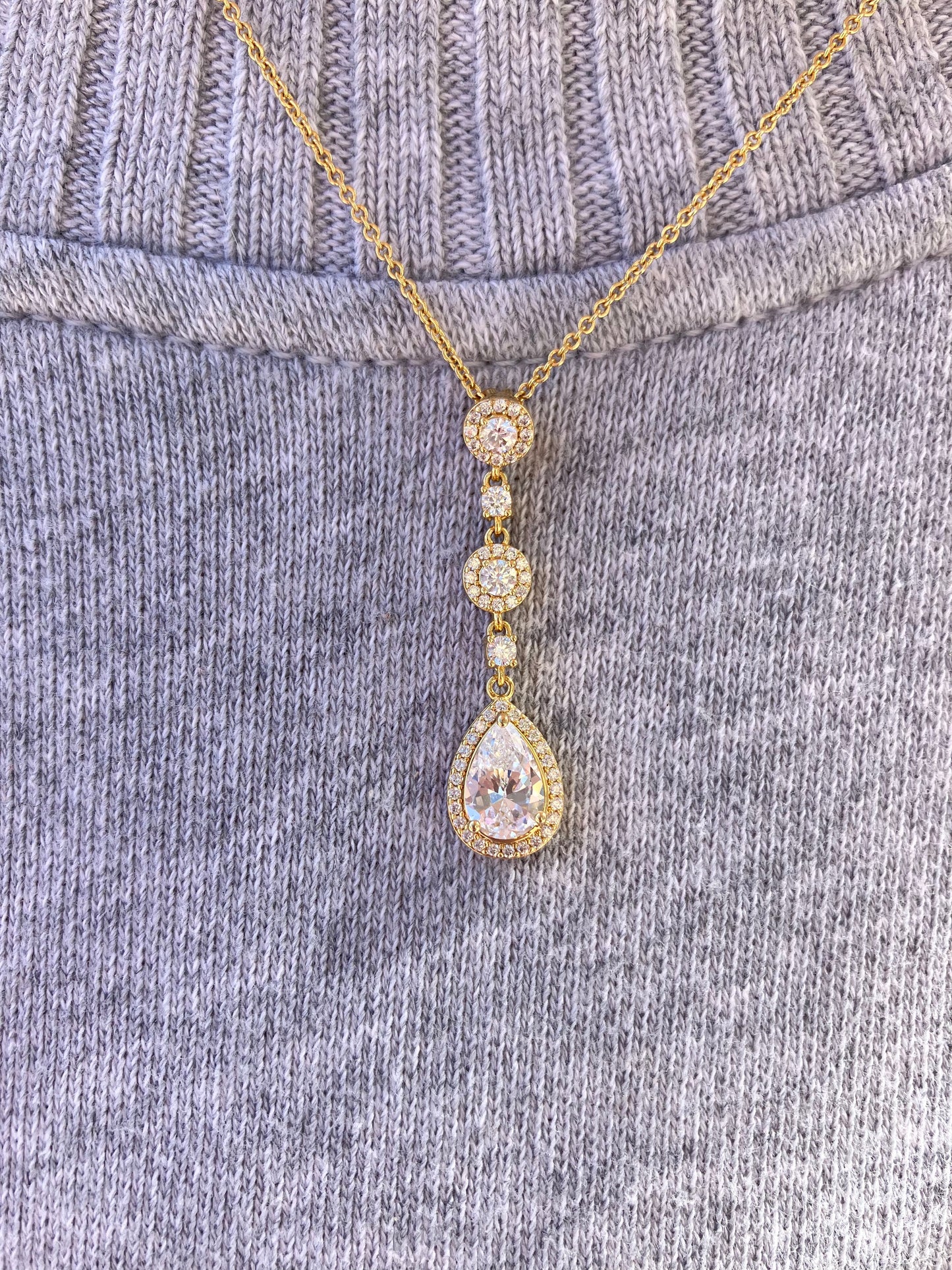 Yellow Toned Drop CZ Necklace