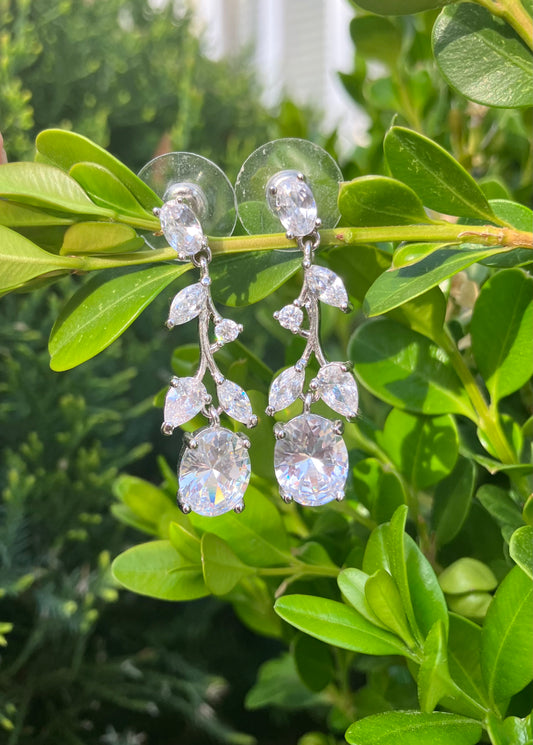 Floral CZ Dangle Earrings