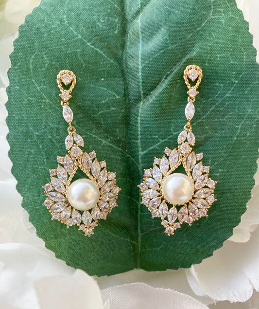 Pearl & CZ Dangle Earrings