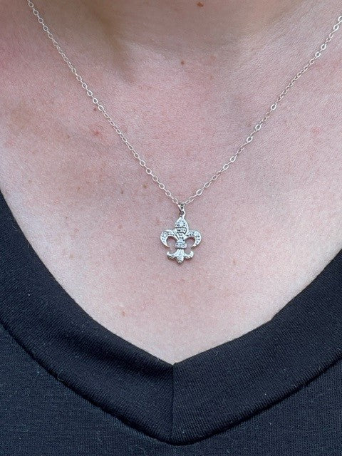 Fleur de Lis CZ Sterling Silver Necklace