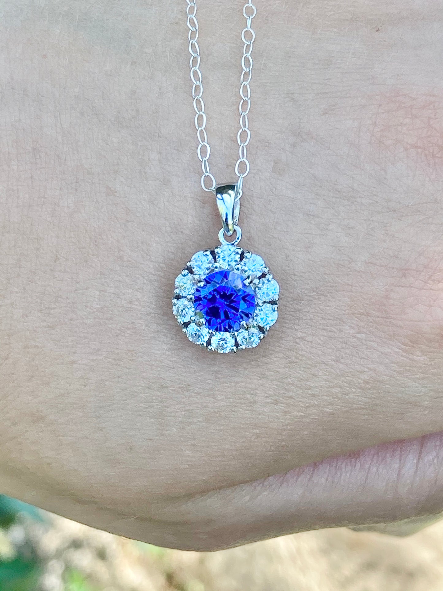 Sterling Silver Blue & White CZ Necklace
