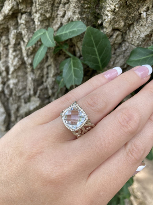 Checkerboard Quartz Filigree Ring