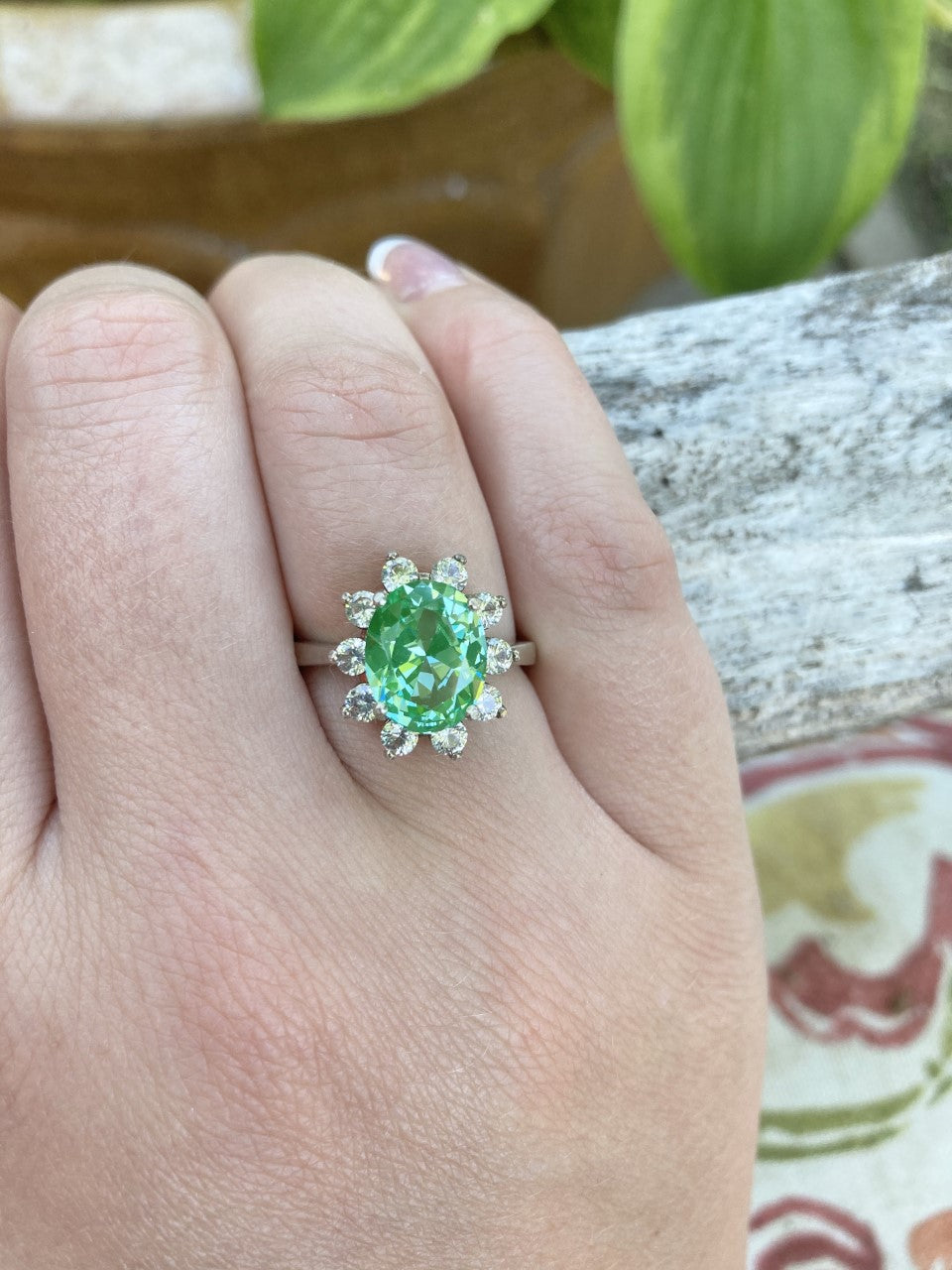 Lab-Created Seafoam Spinel & White Sapphire Ring